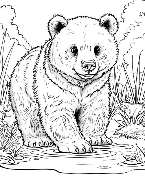 L'art en ligne monochrome de l'ours illustration de la page de coloration