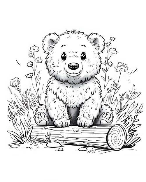 L'art en ligne monochrome de l'ours illustration de la page de coloration