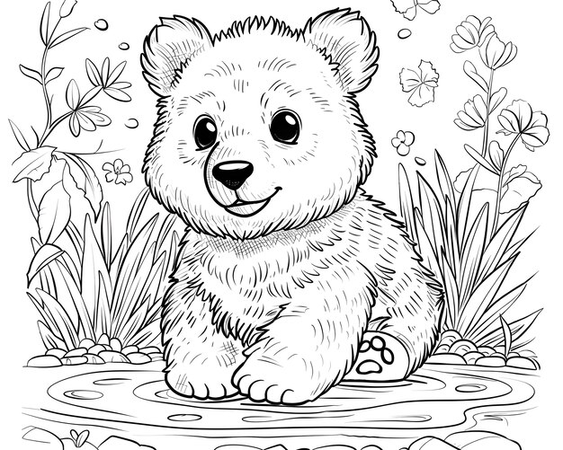 L'art en ligne monochrome de l'ours illustration de la page de coloration