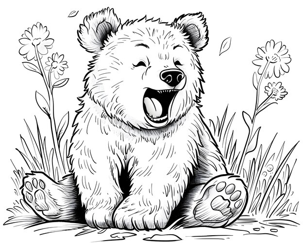 L'art en ligne monochrome de l'ours illustration de la page de coloration