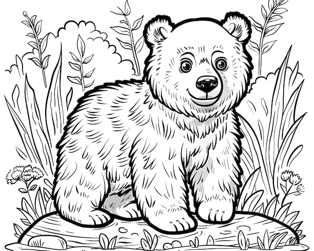 L'art en ligne monochrome de l'ours illustration de la page de coloration