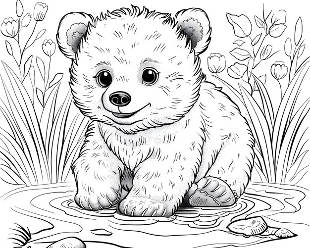 L'art en ligne monochrome de l'ours illustration de la page de coloration