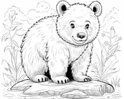 Photo gratuite l'art en ligne monochrome de l'ours illustration de la page de coloration