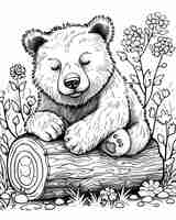 Photo gratuite l'art en ligne monochrome de l'ours illustration de la page de coloration