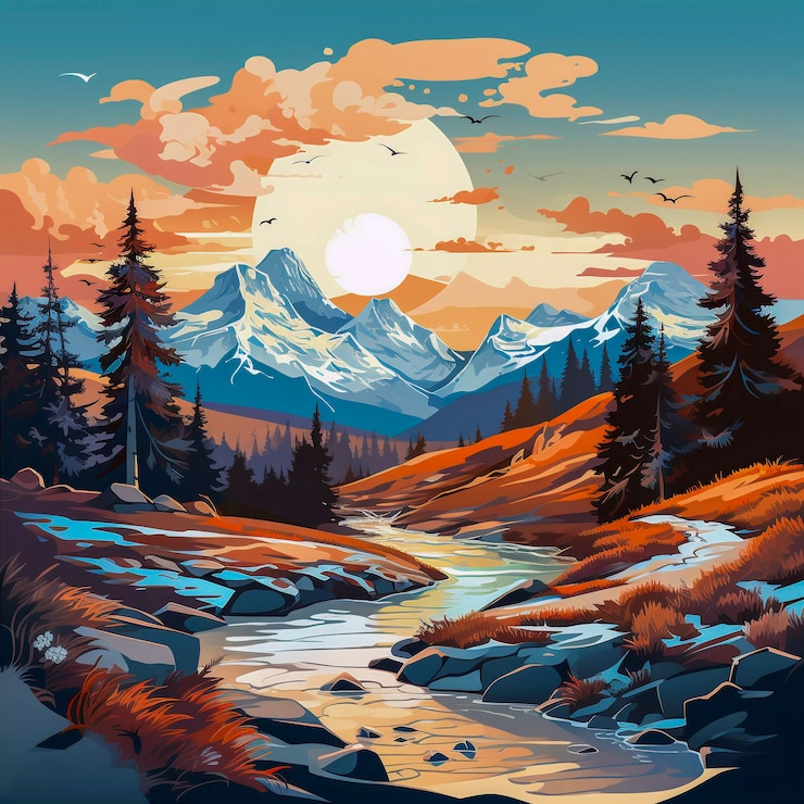 Photo gratuit l'art numérique de belles montagnes