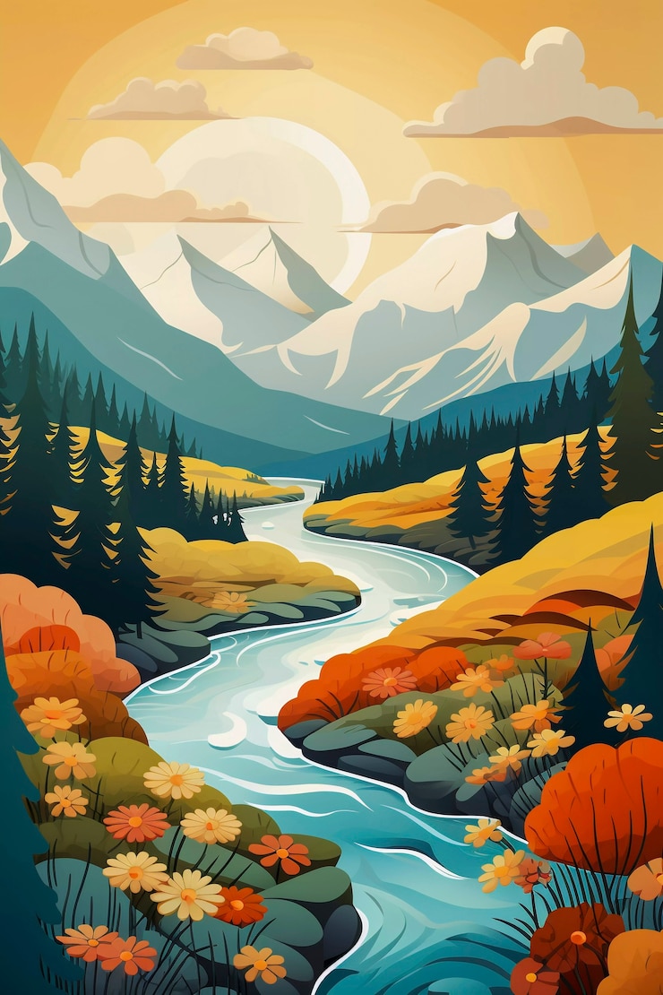 Photo gratuit l'art numérique de belles montagnes