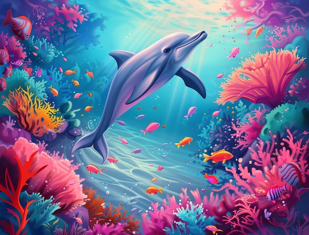 Photo gratuite l'art numérique des dauphins