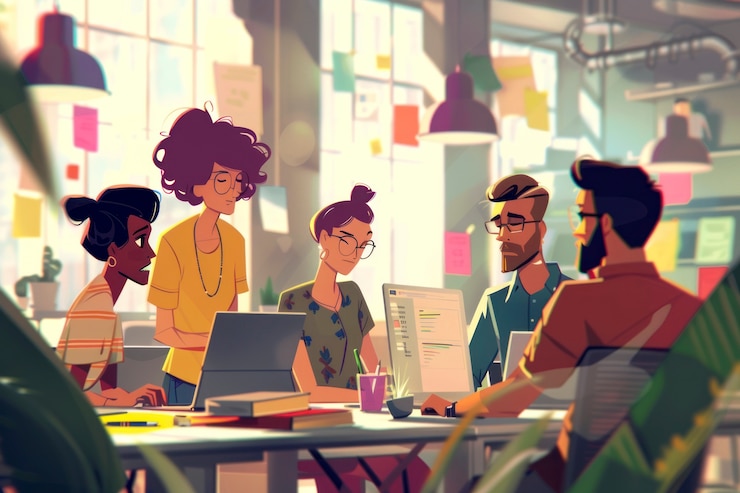 Photo gratuit l'art numérique de l'équipe de travail