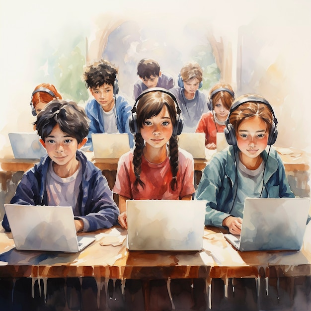 Photo gratuite art numérique des jeunes élèves qui fréquentent l'enseignement scolaire