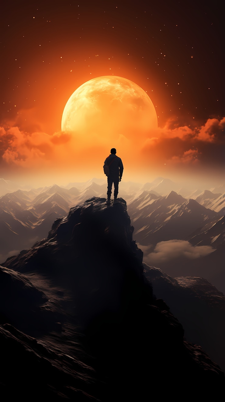 Photo gratuit art numérique de la lune et de la silhouette de l'homme