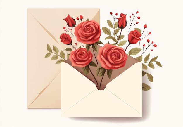 Art numérique de la Saint-Valentin avec lettre et fleur