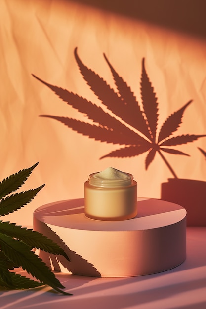 Photo gratuite articles cosmétiques avec des feuilles de marijuana