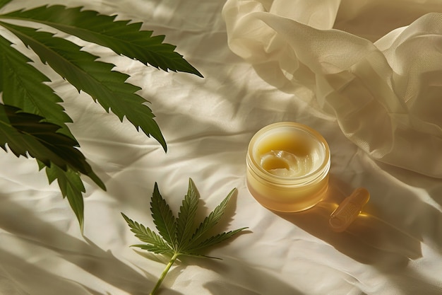 Photo gratuite articles cosmétiques avec des feuilles de marijuana