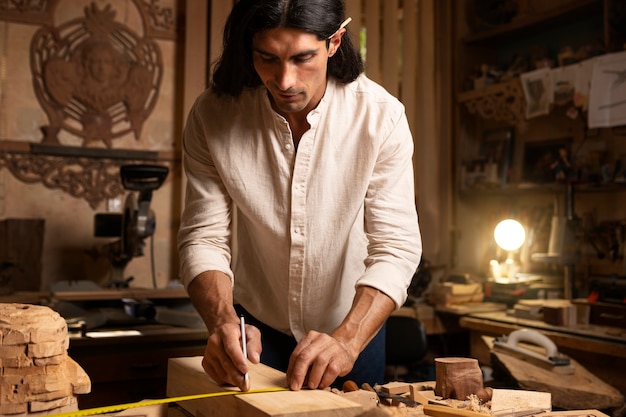 Artisan faisant de la coupe de bois