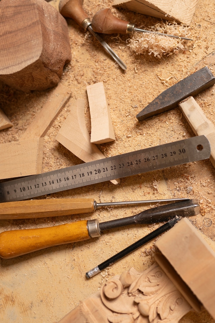 Photo gratuit artisan faisant de la coupe de bois