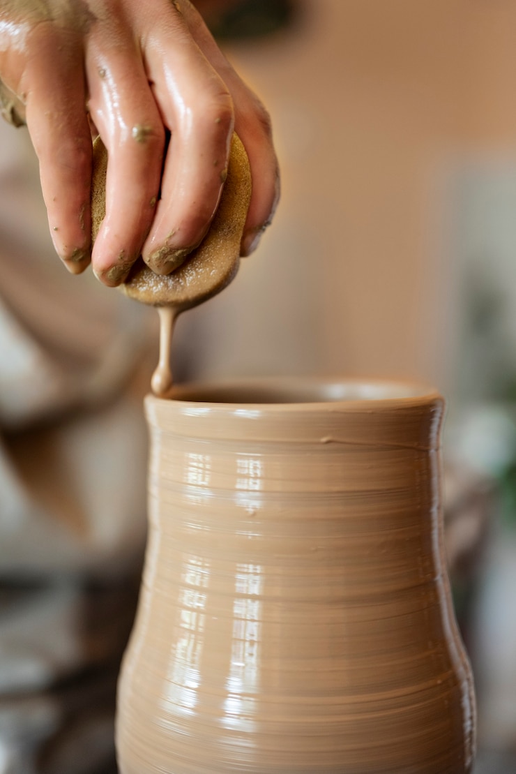 Photo gratuit artisan faisant de la poterie en studio