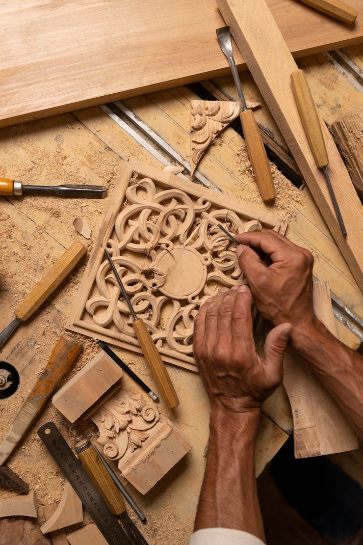 Photo gratuit artisan qui fait de la coupe du bois