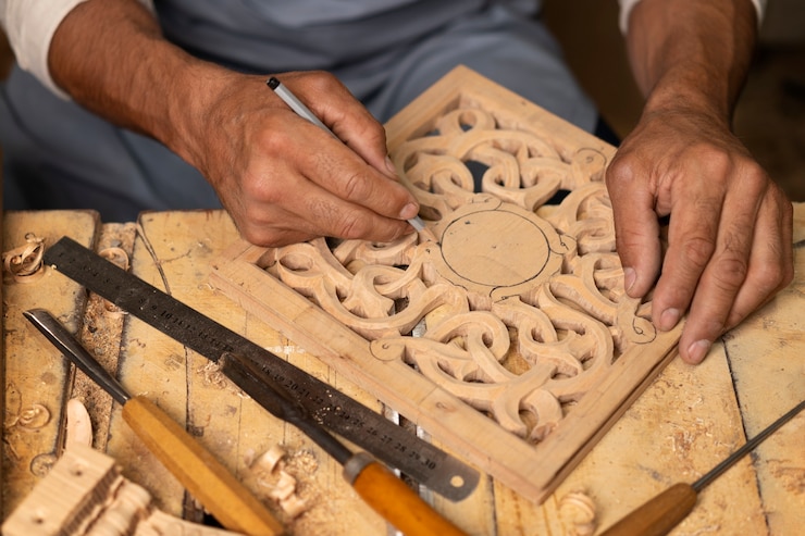 Photo gratuit artisan qui fait de la coupe du bois
