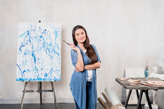 Artiste féminine devant la toile