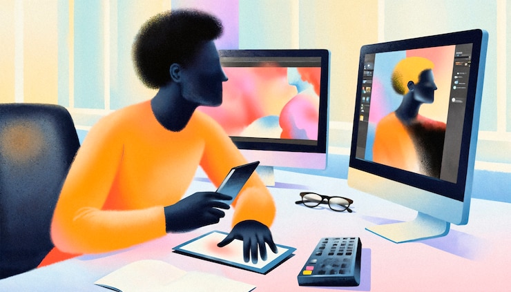 Photo gratuit un artiste numérique au travail
