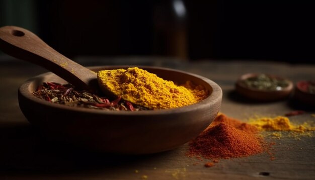 Assaisonnement sain pour curry épices herbes chili curcuma généré par l'IA