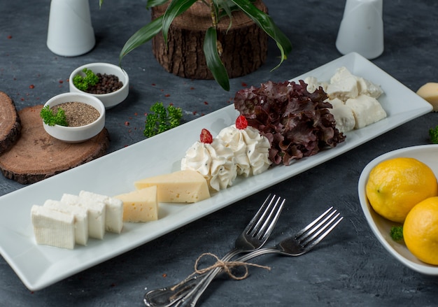 Photo gratuite assiette de fromages sur la table