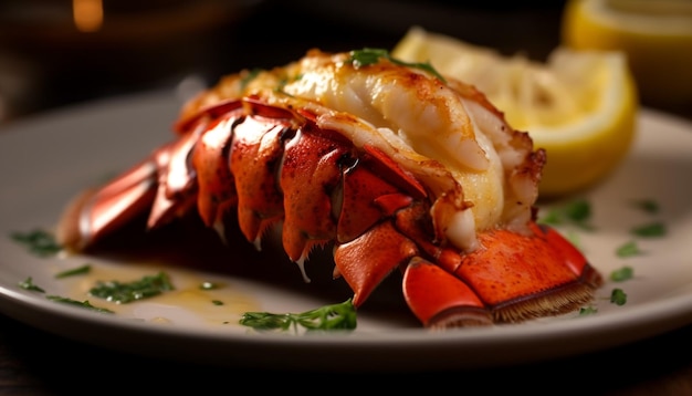 Assiette de fruits de mer grillés frais sain et gourmand généré par l'IA