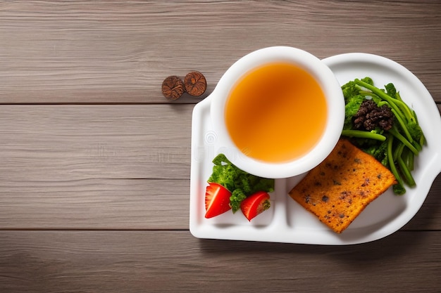 Photo gratuite une assiette de nourriture avec un bol de miel et un morceau de pain.