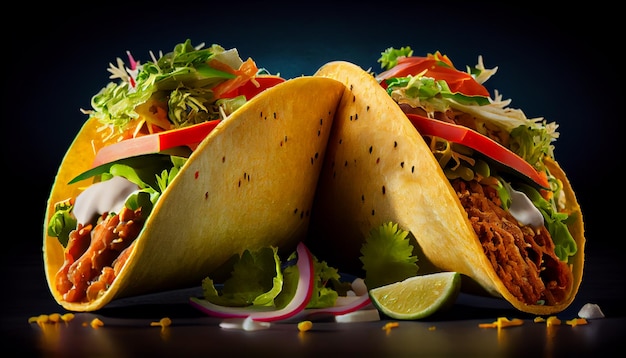 Photo gratuite assiette de tacos avec légumes grillés au boeuf et guacamole ia générative
