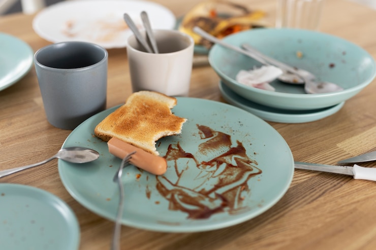 Photo gratuit assiettes sales à angle élevé sur la table