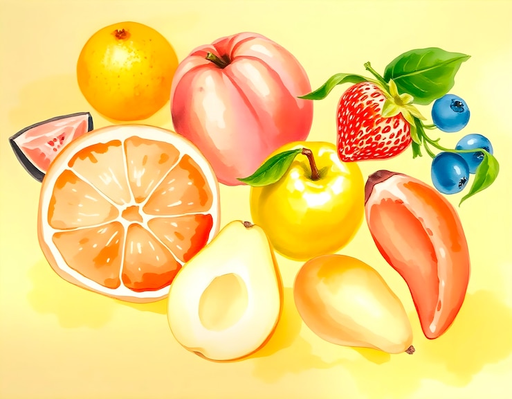 Photo gratuit assortiment d'aquarelles de fruits