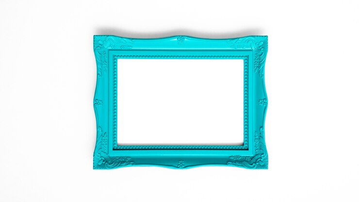 Photo gratuit assortiment de cadre vide bleu sur mur