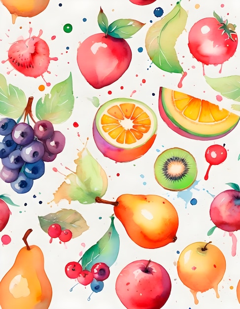 Un assortiment de délicieux fruits à l'aquarelle