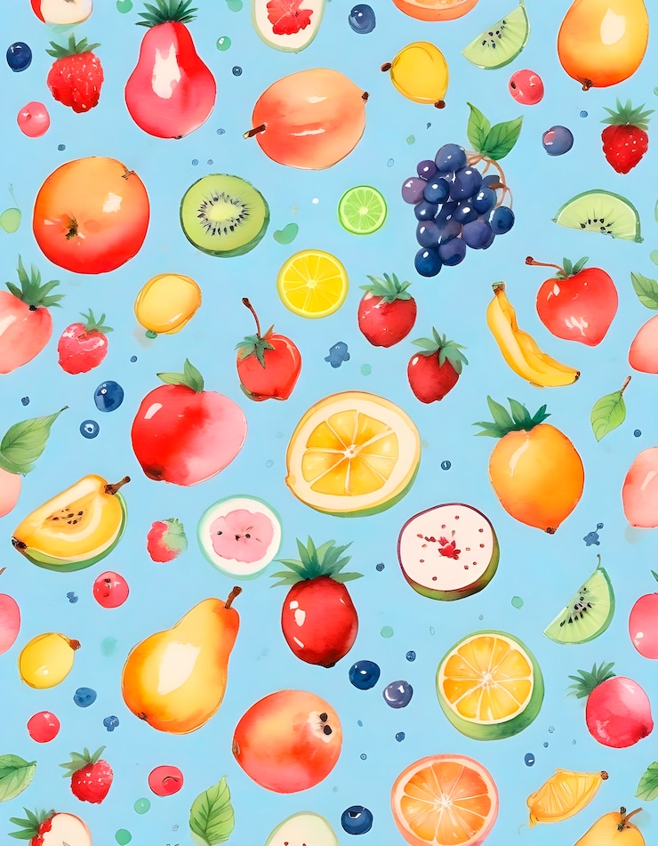 Photo gratuit un assortiment de délicieux fruits à l'aquarelle