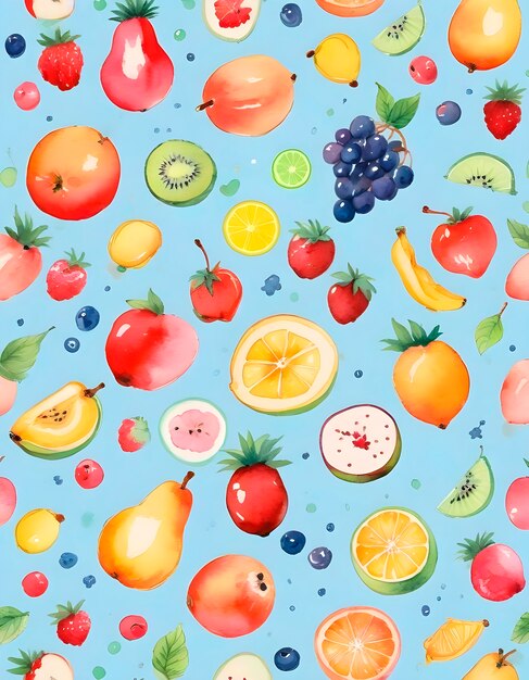 Un assortiment de délicieux fruits à l'aquarelle