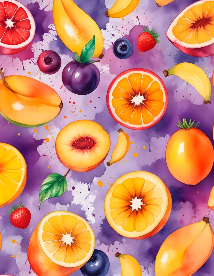Photo gratuit un assortiment de délicieux fruits à l'aquarelle