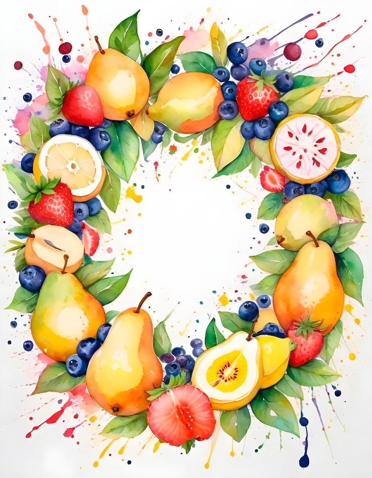 Photo gratuit un assortiment de délicieux fruits à l'aquarelle
