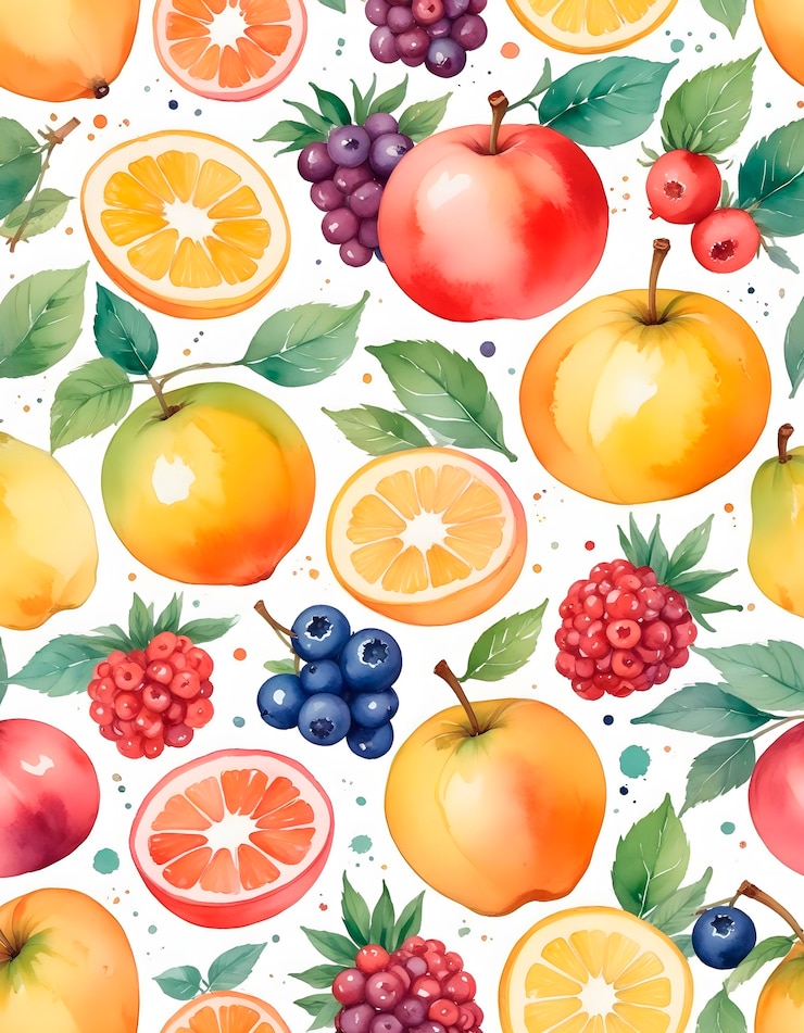 Photo gratuit un assortiment de délicieux fruits à l'aquarelle
