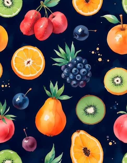 Un assortiment de délicieux fruits à l'aquarelle