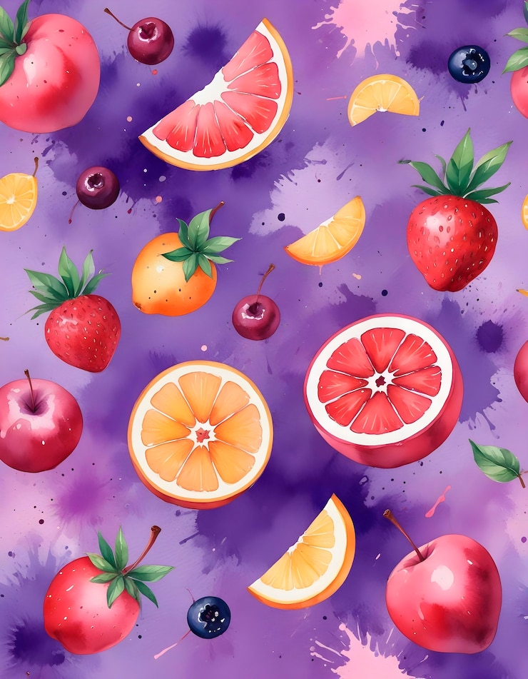 Photo gratuit un assortiment de délicieux fruits à l'aquarelle