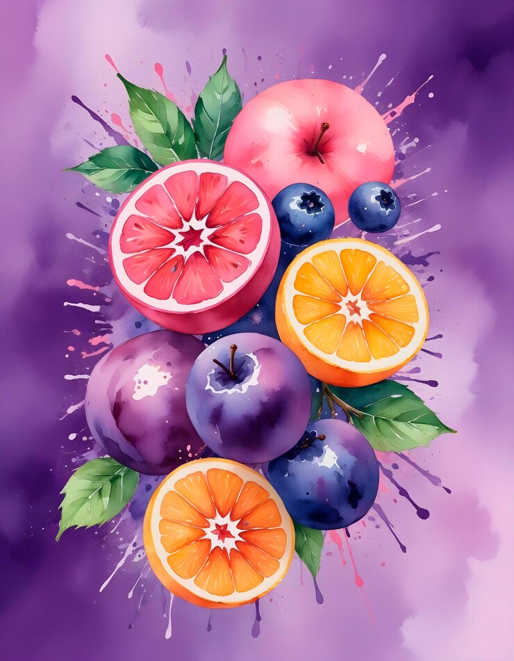 Photo gratuit un assortiment de délicieux fruits à l'aquarelle