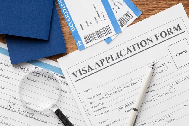 Assortiment de demandes de visa à plat