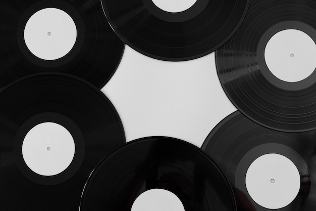 Assortiment de disques vinyle vue de dessus