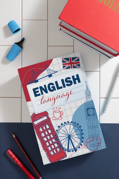 Photo gratuite assortiment de livres anglais vue de dessus