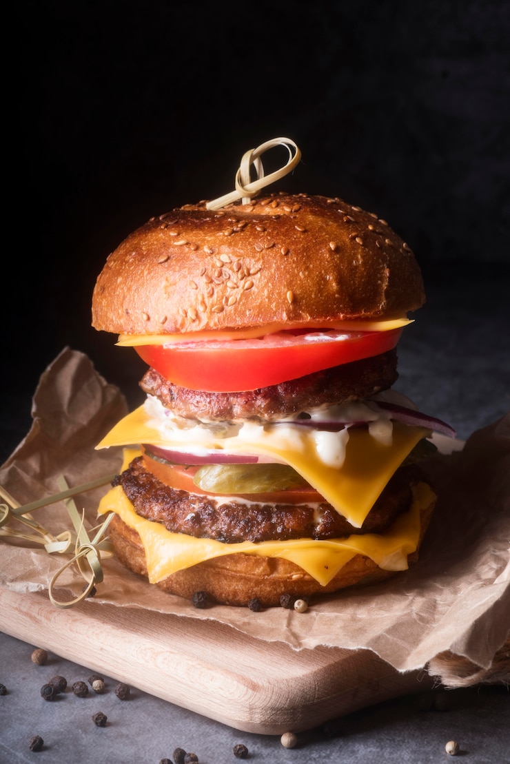 Photo gratuit assortiment de menu hamburger vue de face