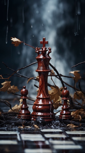 Photo gratuite assortiment de pièces d'échecs avec décor spectaculaire