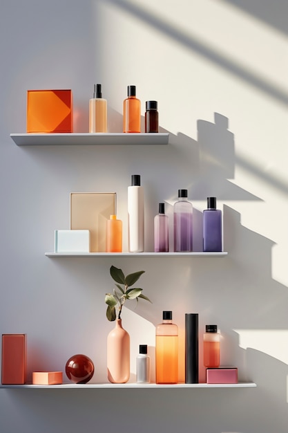 Assortiment de produits de beauté affichés sur étagère