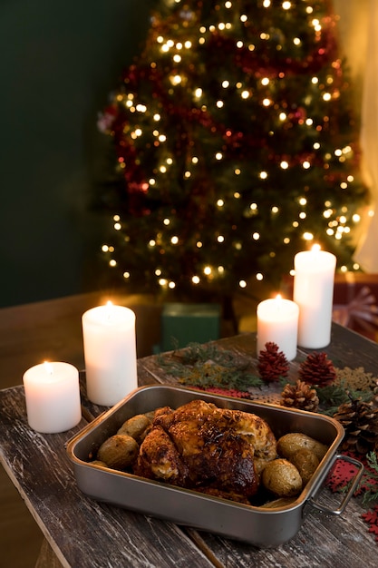 Assortiment de repas de Noël à angle élevé