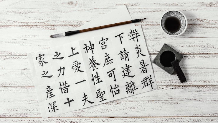 Photo gratuit assortiment de symboles chinois écrits à l'encre