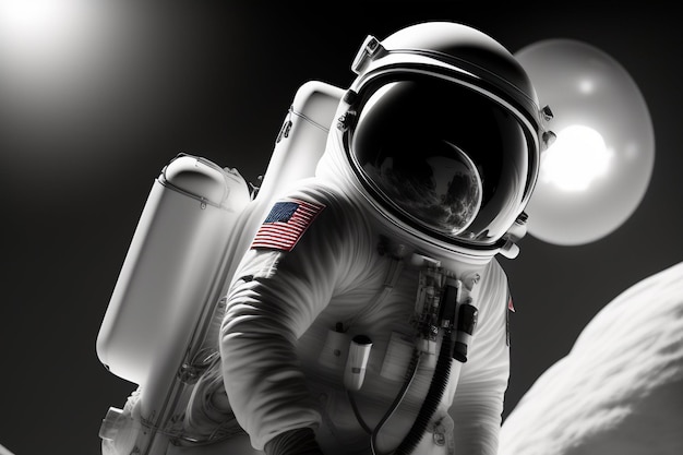 Photo gratuite un astronaute avec un drapeau sur le dos.